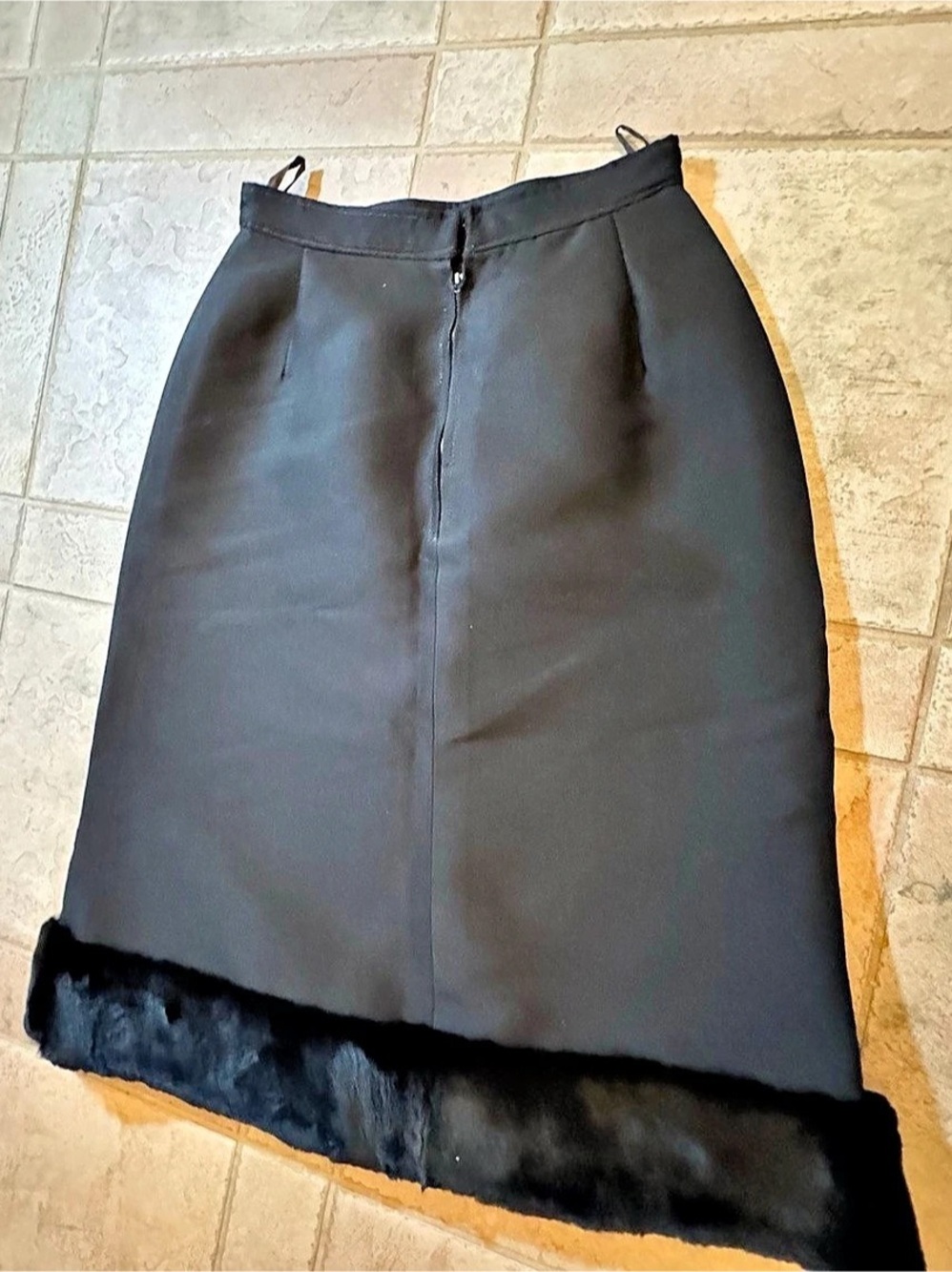 Black Fur-Trim Midi Skirt